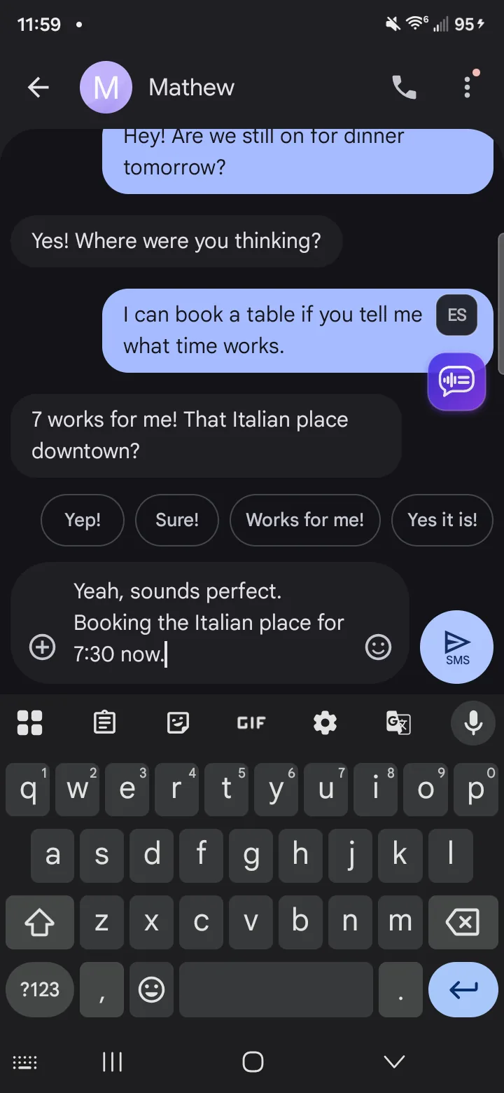 The cleaned-up reply typed into the message field