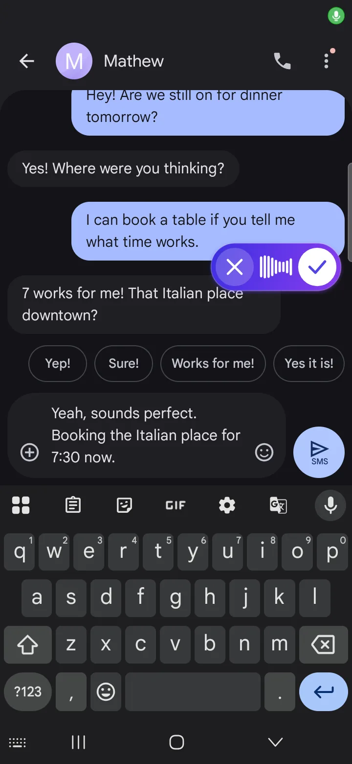 The Easy Talk recording pill with cancel, waveform and done controls