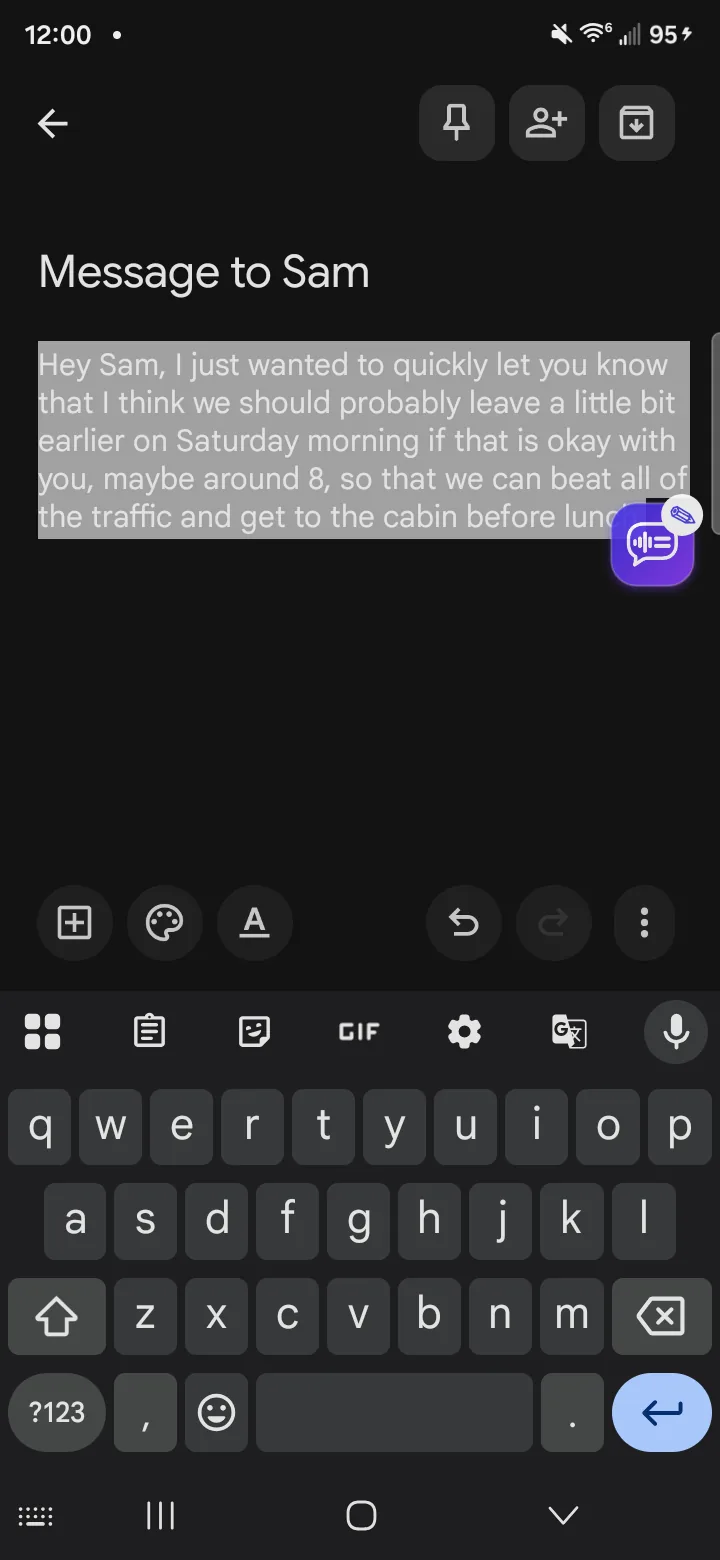 A long rambling paragraph selected before Voice Edit